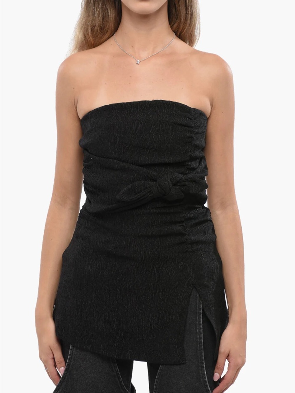 Ganni Black Textured Strapless Top